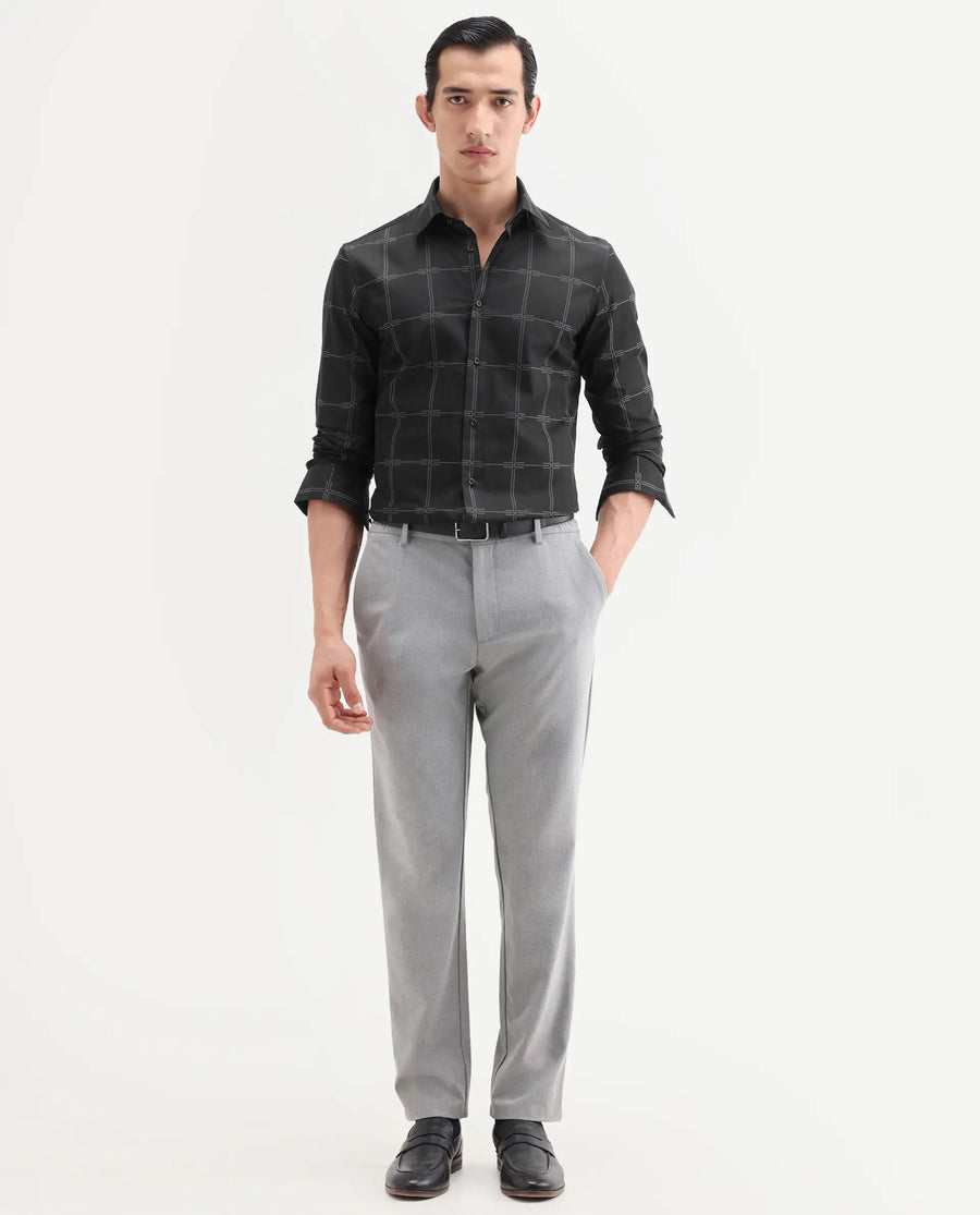 Rare Rabbit Men's Alte Black Cotton Fabric Full Sleeve Spread Collar Button Regular Checked Shirt