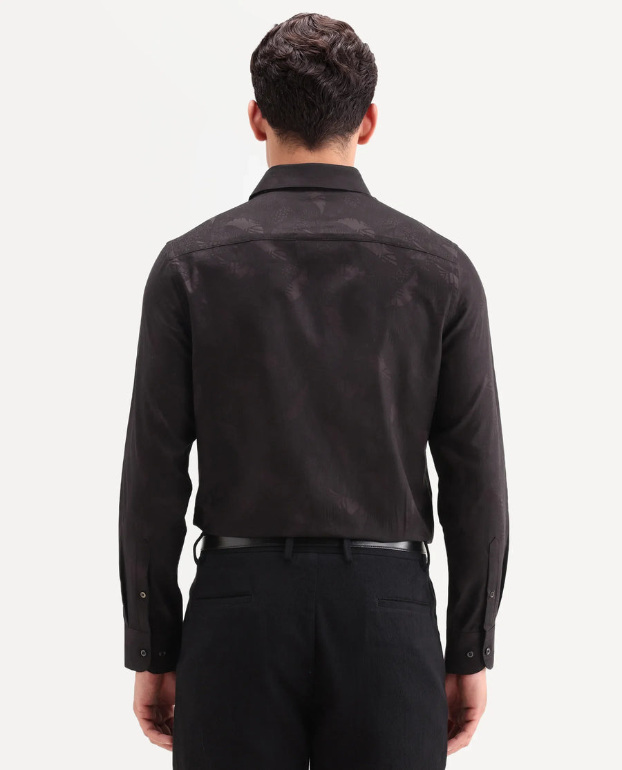 Rare Rabbit Men's Blen Maroon Cotton Fabric Full Sleeve Spread Collar Button Regular Fit Jacquard Shirt