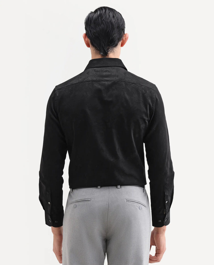 Rare Rabbit Men's Blen Black Cotton Fabric Full Sleeve Spread Collar Button Regular Jacquard Shirt