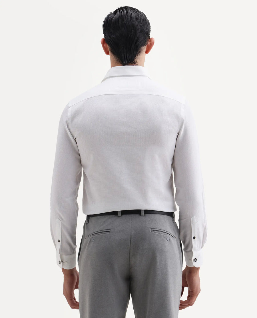 Rare Rabbit Men's Ovia White Cotton Fabric Full Sleeve Spread Collar Regular Plain Shirt