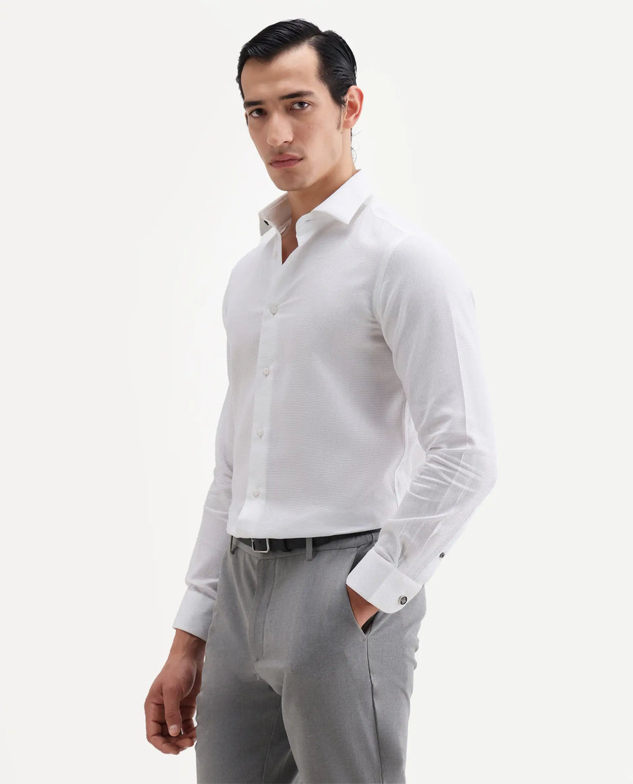 Rare Rabbit Men's Ovia White Cotton Fabric Full Sleeve Spread Collar Regular Plain Shirt
