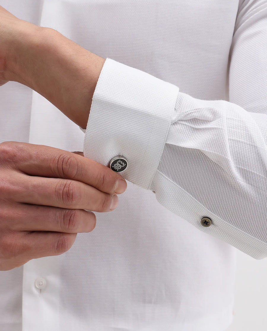 Rare Rabbit Men's Ovia White Cotton Fabric Full Sleeve Spread Collar Regular Plain Shirt