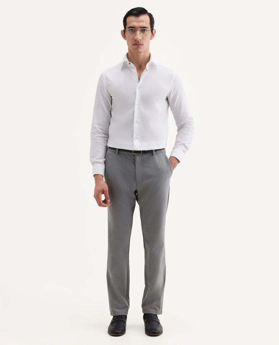 Rare Rabbit Men's Ovia White Cotton Fabric Full Sleeve Spread Collar Regular Plain Shirt