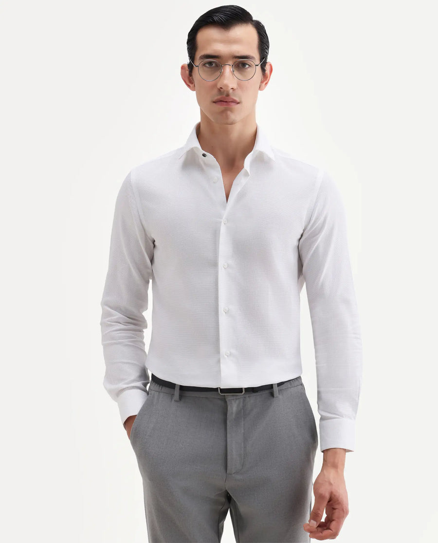 Rare Rabbit Men's Ovia White Cotton Fabric Full Sleeve Spread Collar Regular Plain Shirt