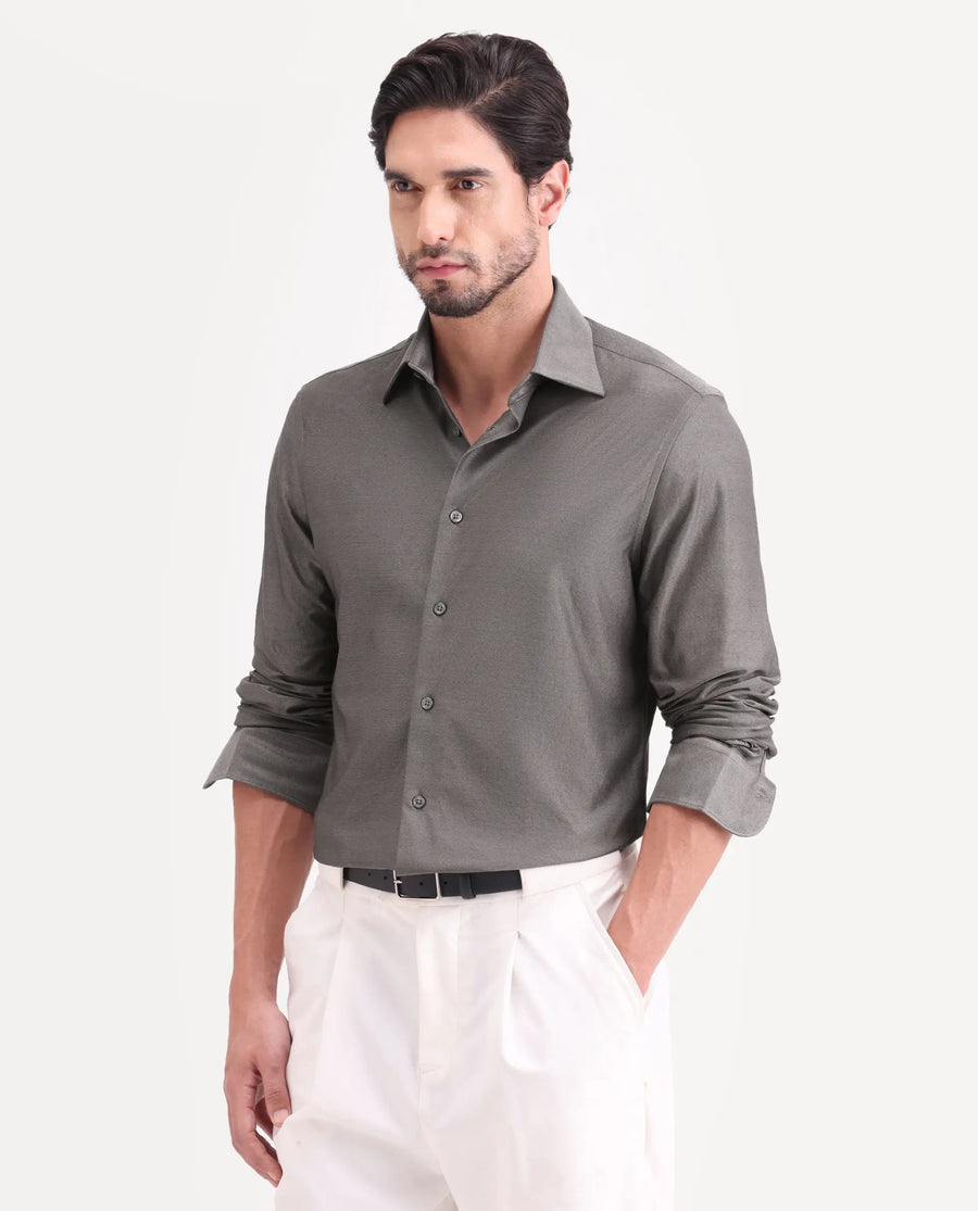 Rare Rabbit Men's Bogi Dusky Brown Cotton Blend Full Sleeve Spread Collar Regular Fit Plain Shirt