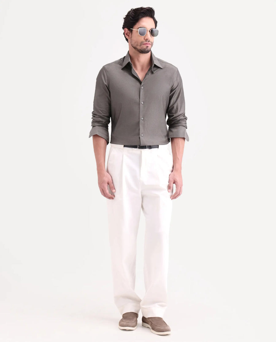 Rare Rabbit Men's Bogi Dusky Brown Cotton Blend Full Sleeve Spread Collar Regular Fit Plain Shirt