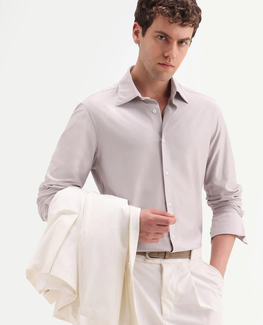 Rare Rabbit Men's Bogi Light Pink Cotton Blend Full Sleeve Spread Collar Regular Fit Plain Shirt