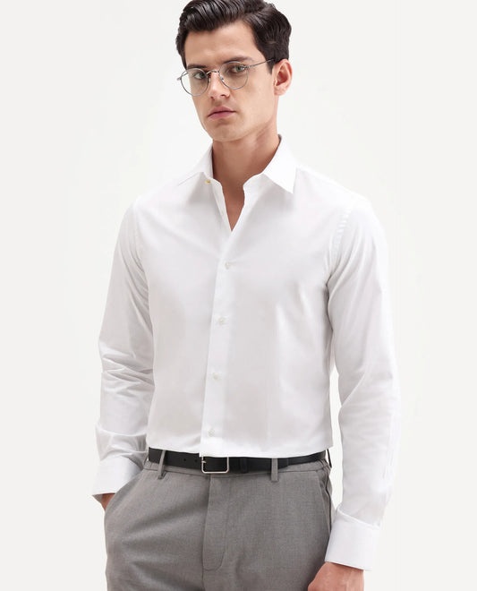 Rare Rabbit Men's Brisc-26 White Cotton Fabric Full Sleeve Spread Collar Button Regular Plain Shirt
