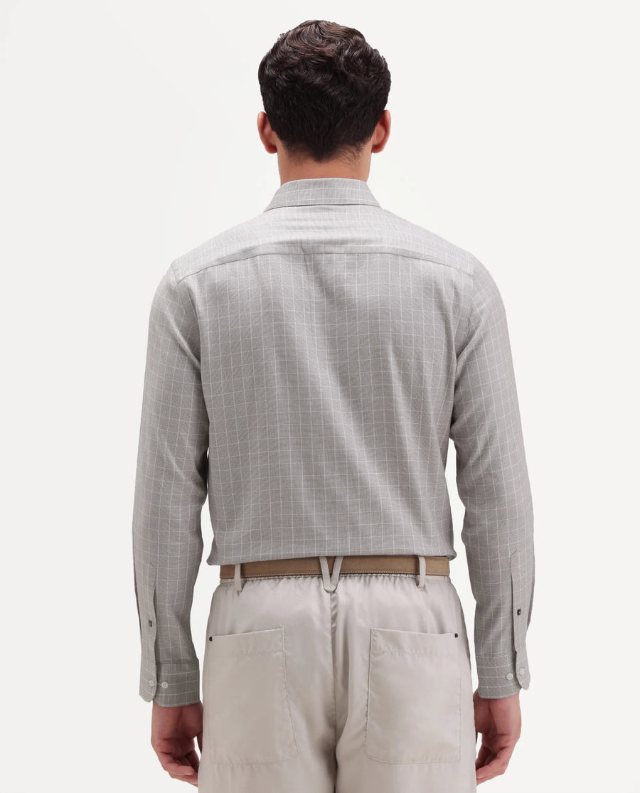 Rare Rabbit Men's Caler Light Grey Cotton Full Sleeve Spread Collar Regular Fit Checked Shirt