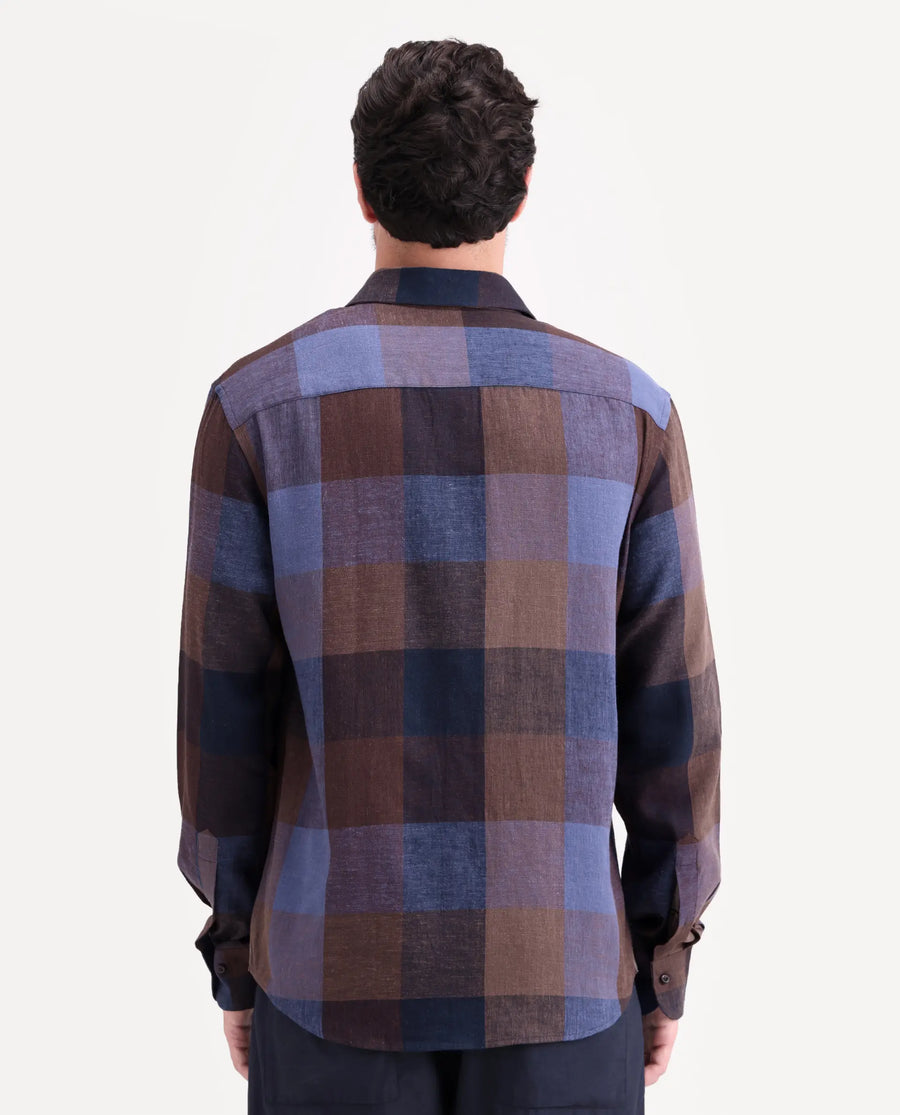 Rare Rabbit Men's Calum-S26 Pastel Multi Linen Blend Full Sleeve Spread Collar Regular Fit Checked Shirt