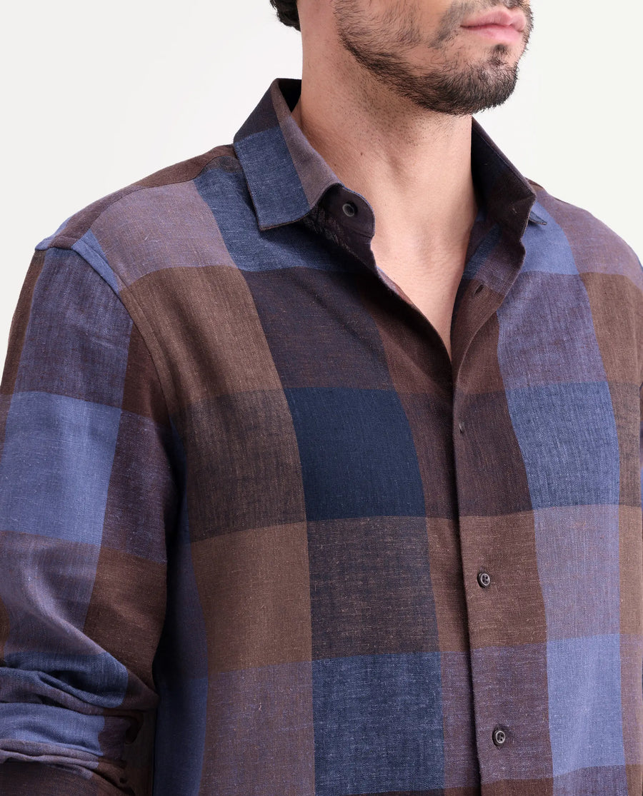 Rare Rabbit Men's Calum-S26 Pastel Multi Linen Blend Full Sleeve Spread Collar Regular Fit Checked Shirt