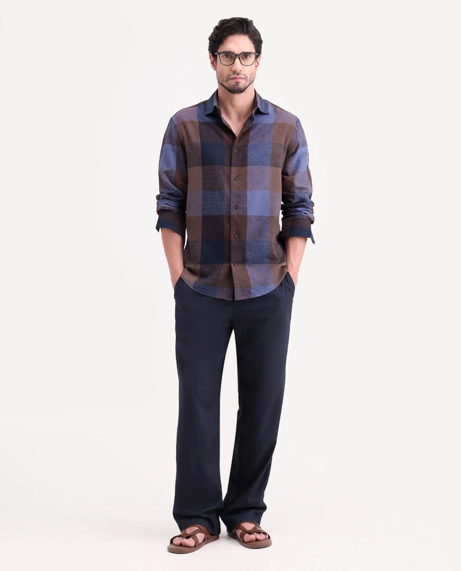Rare Rabbit Men's Calum-S26 Pastel Multi Linen Blend Full Sleeve Spread Collar Regular Fit Checked Shirt