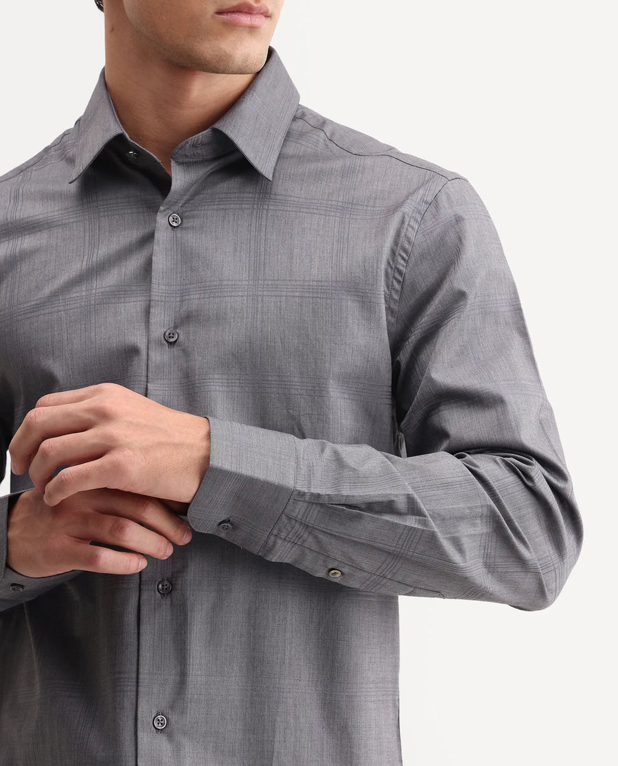 Rare Rabbit Men's Canda Grey Cotton Fabric Full Sleeve Spread Collar Button Regular Plain Shirt