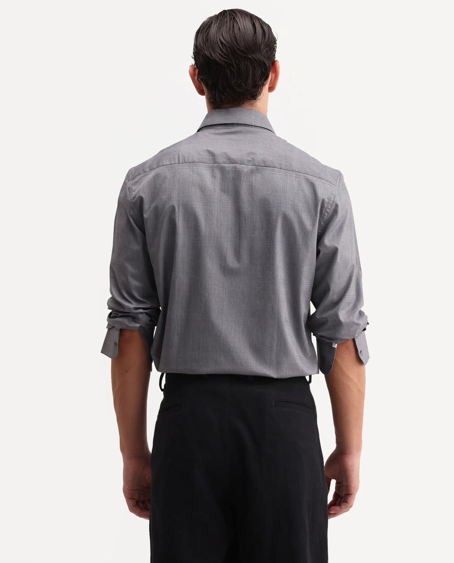 Rare Rabbit Men's Canda Grey Cotton Fabric Full Sleeve Spread Collar Button Regular Plain Shirt