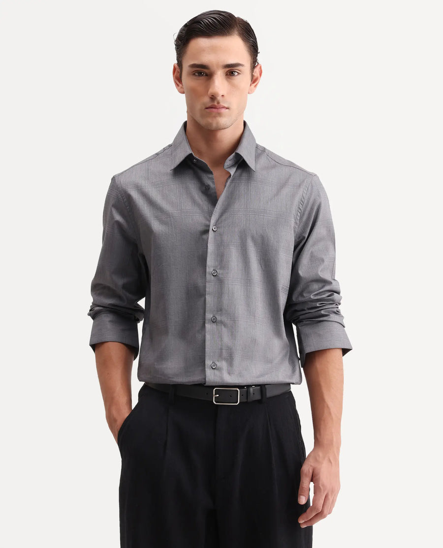 Rare Rabbit Men's Canda Grey Cotton Fabric Full Sleeve Spread Collar Button Regular Plain Shirt