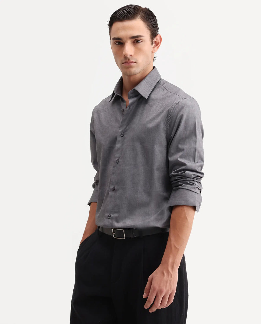 Rare Rabbit Men's Canda Grey Cotton Fabric Full Sleeve Spread Collar Button Regular Plain Shirt