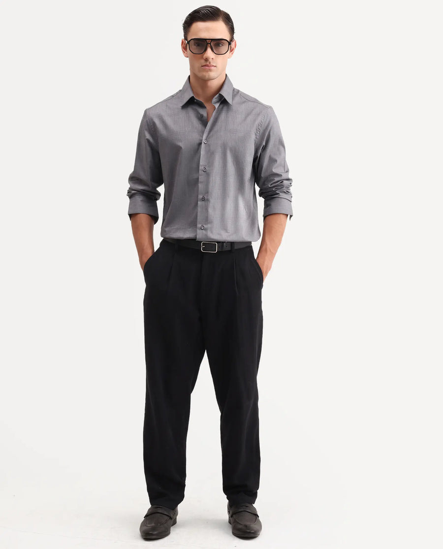 Rare Rabbit Men's Canda Grey Cotton Fabric Full Sleeve Spread Collar Button Regular Plain Shirt