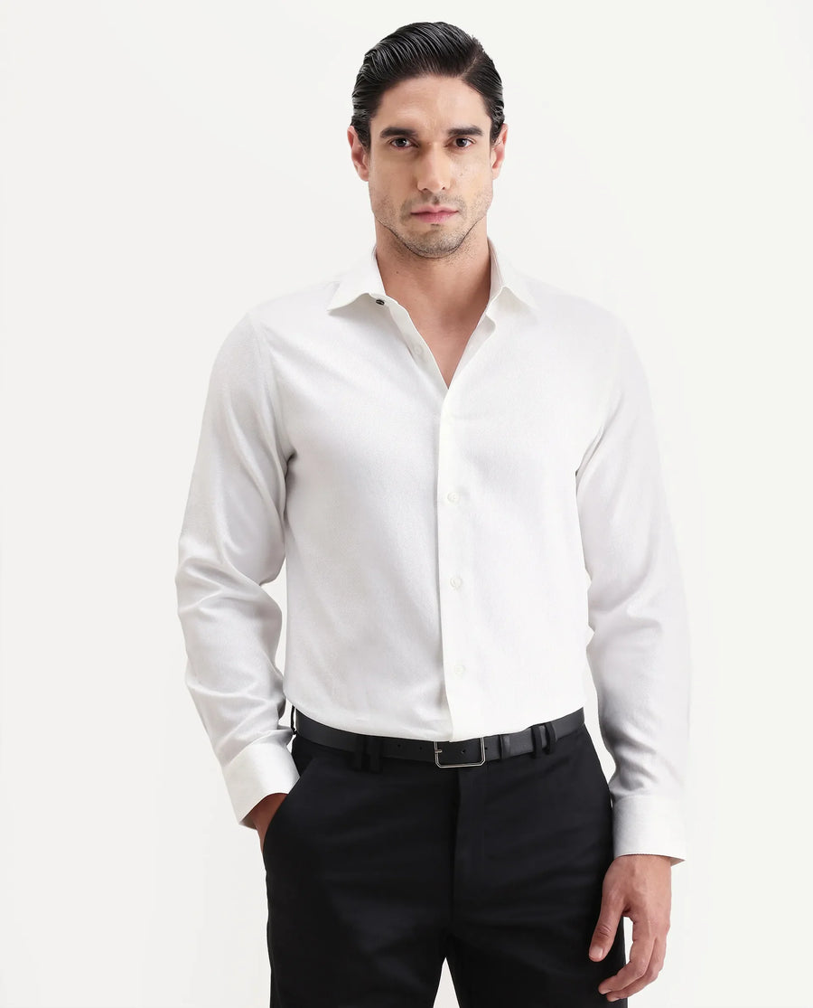 Rare Rabbit Men's Civo White Cotton Fabric Full Sleeve Spread Collar Button Regular Plain Shirt