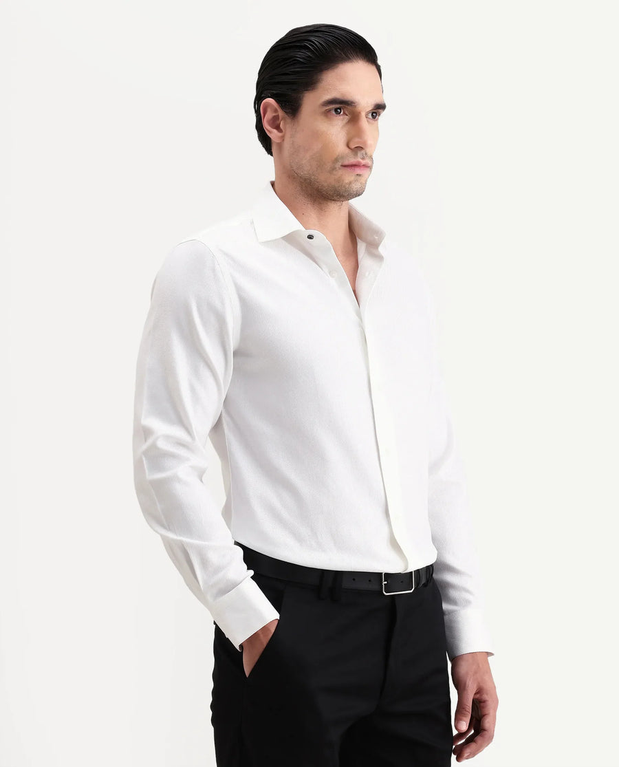 Rare Rabbit Men's Civo White Cotton Fabric Full Sleeve Spread Collar Button Regular Plain Shirt