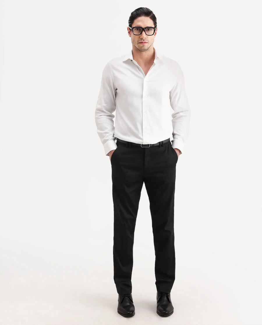 Rare Rabbit Men's Civo White Cotton Fabric Full Sleeve Spread Collar Button Regular Plain Shirt