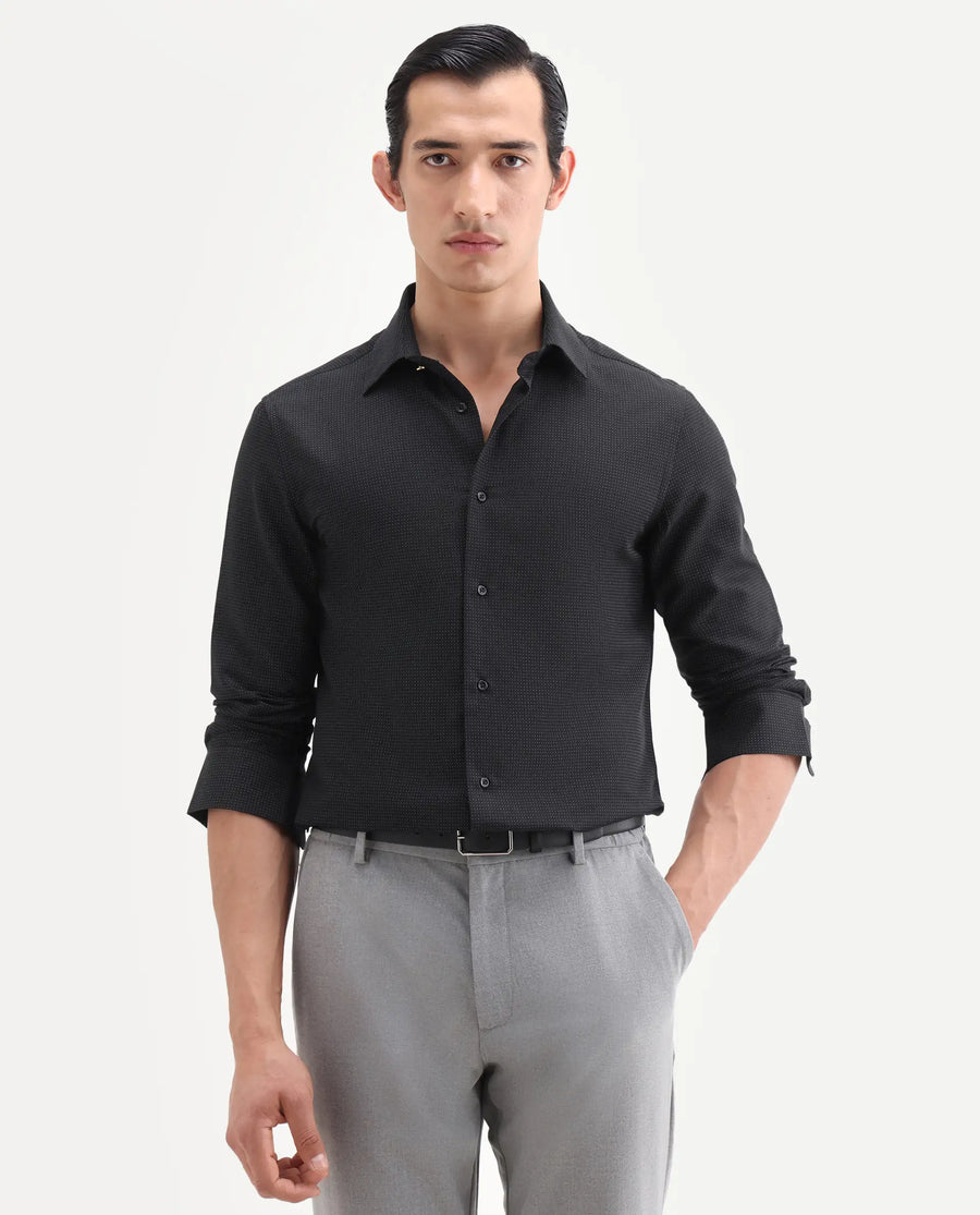 Rare Rabbit Men's Clor-26 Black Cotton Fabric Full Sleeve Spread Collar Button Regular Plain Shirt