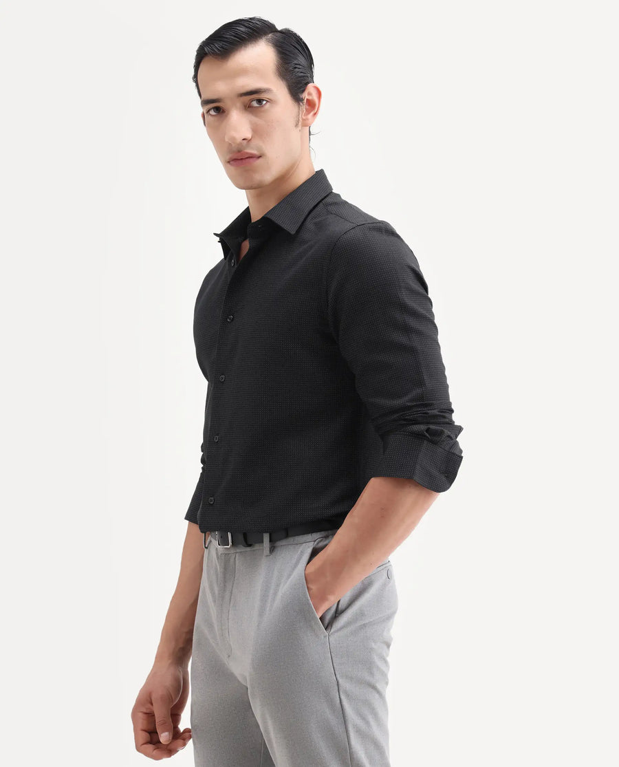 Rare Rabbit Men's Clor-26 Black Cotton Fabric Full Sleeve Spread Collar Button Regular Plain Shirt