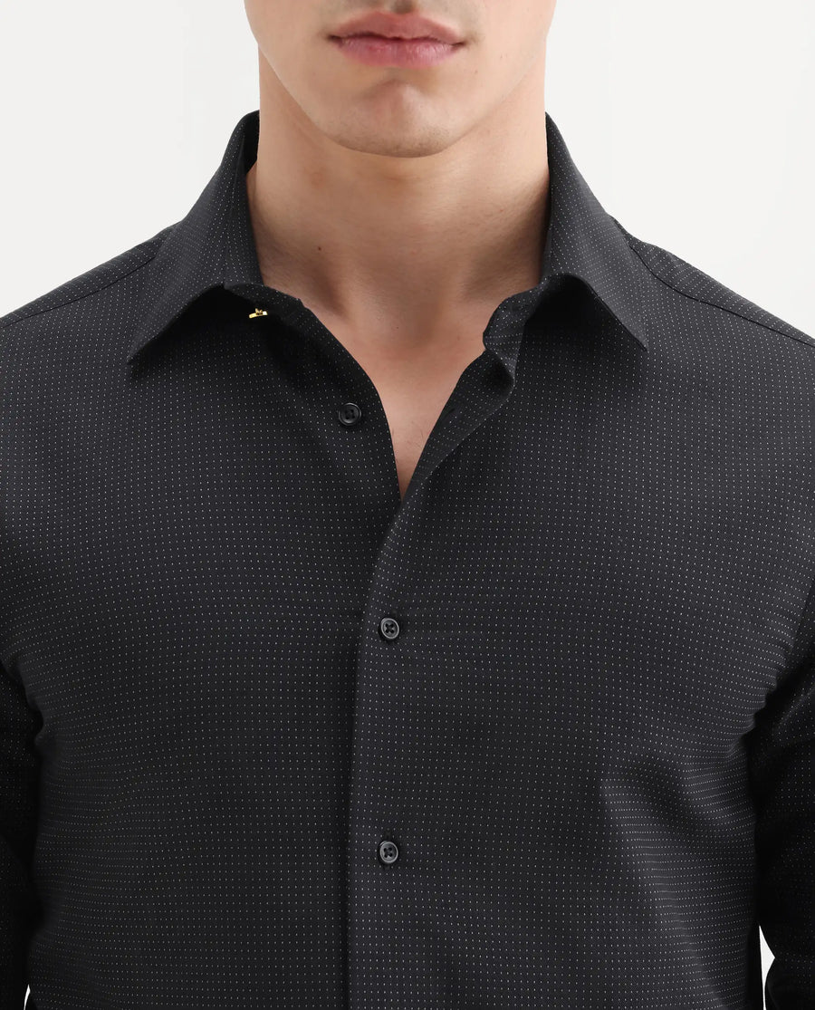 Rare Rabbit Men's Clor-26 Black Cotton Fabric Full Sleeve Spread Collar Button Regular Plain Shirt