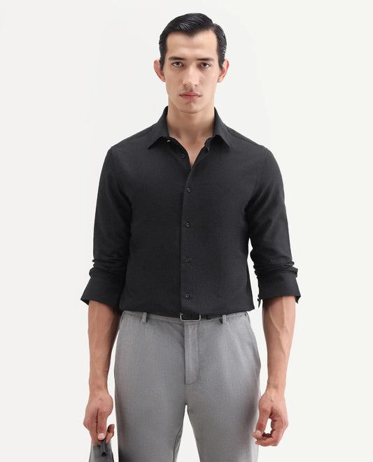 Rare Rabbit Men's Clor-26 Black Cotton Fabric Full Sleeve Spread Collar Button Regular Plain Shirt