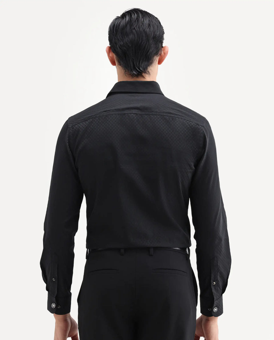 Rare Rabbit Men's Dunde Black Cotton Full Sleeve Spread Collar Regular Fit Jacquard Shirt