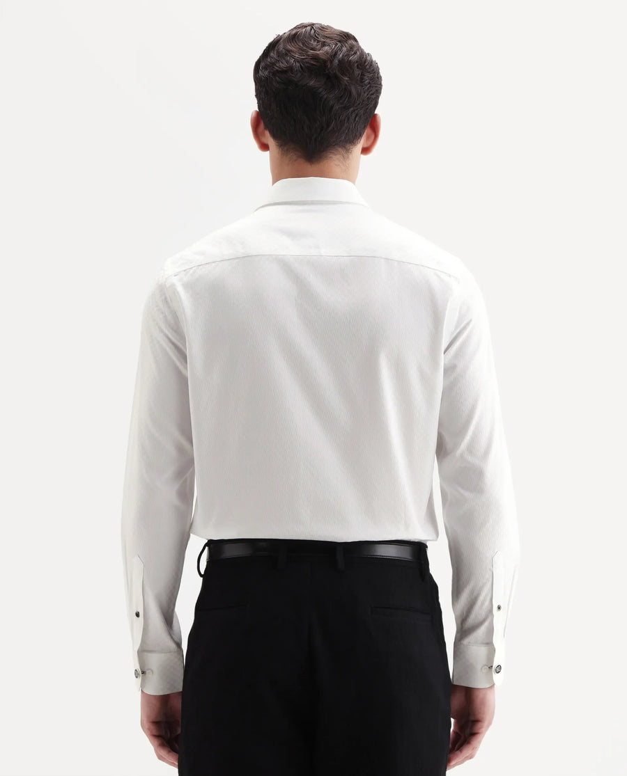 Rare Rabbit Men's Dunde White Cotton Full Sleeve Spread Collar Regular Fit Plain Shirt