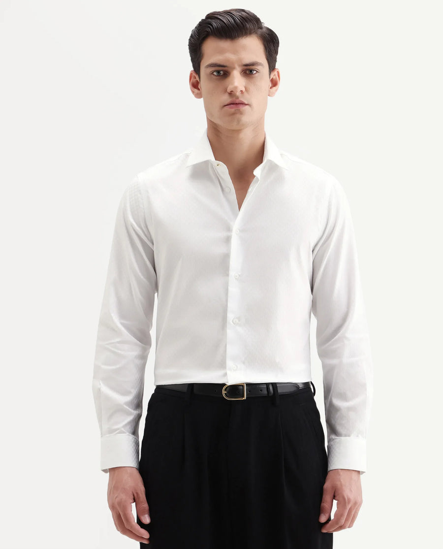 Rare Rabbit Men's Dunde White Cotton Full Sleeve Spread Collar Regular Fit Plain Shirt