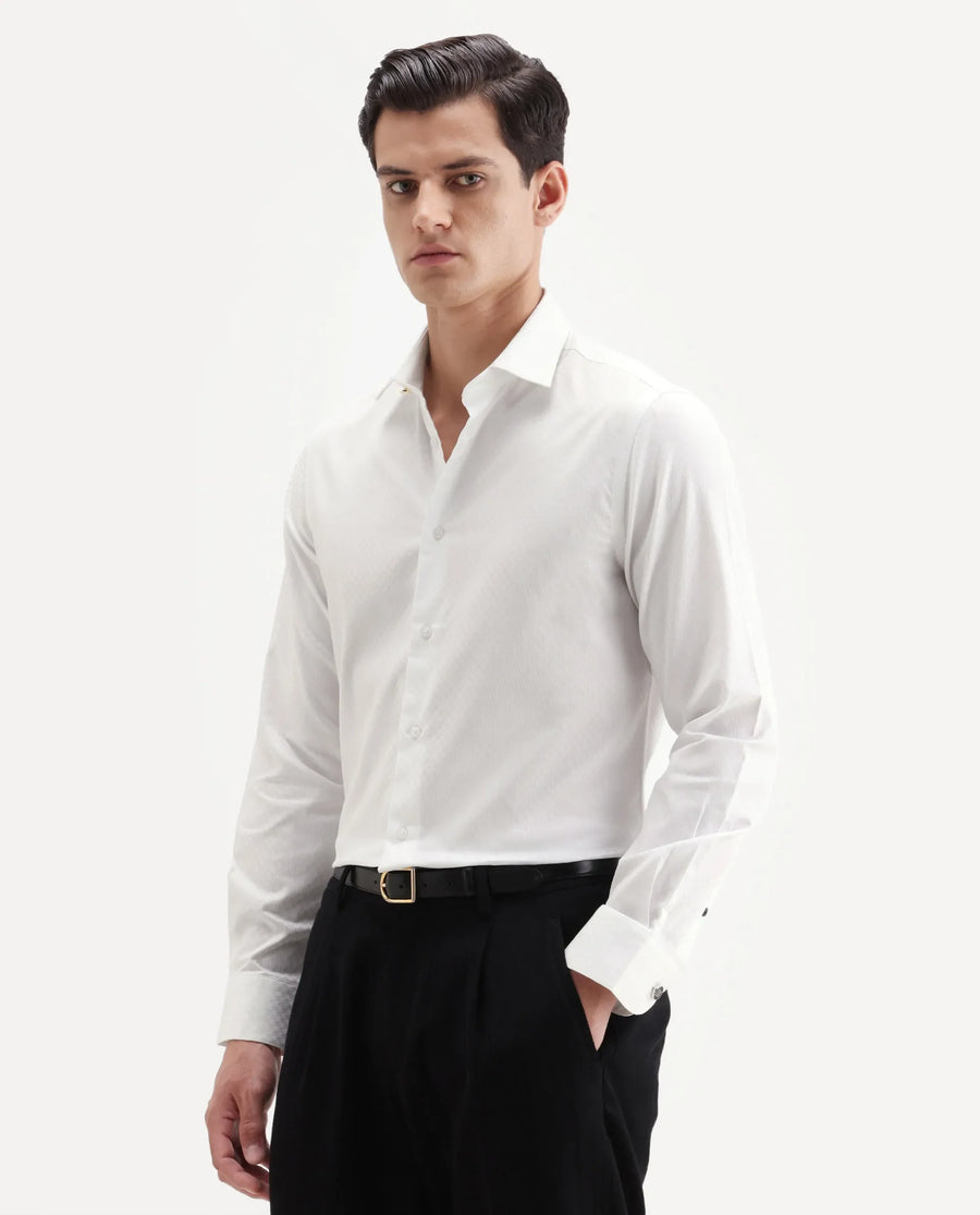Rare Rabbit Men's Dunde White Cotton Full Sleeve Spread Collar Regular Fit Plain Shirt