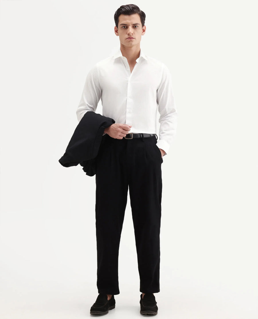 Rare Rabbit Men's Dunde White Cotton Full Sleeve Spread Collar Regular Fit Plain Shirt