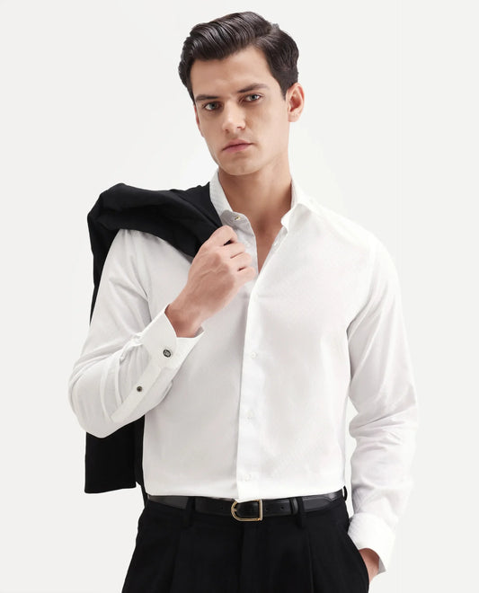 Rare Rabbit Men's Dunde White Cotton Full Sleeve Spread Collar Regular Fit Plain Shirt