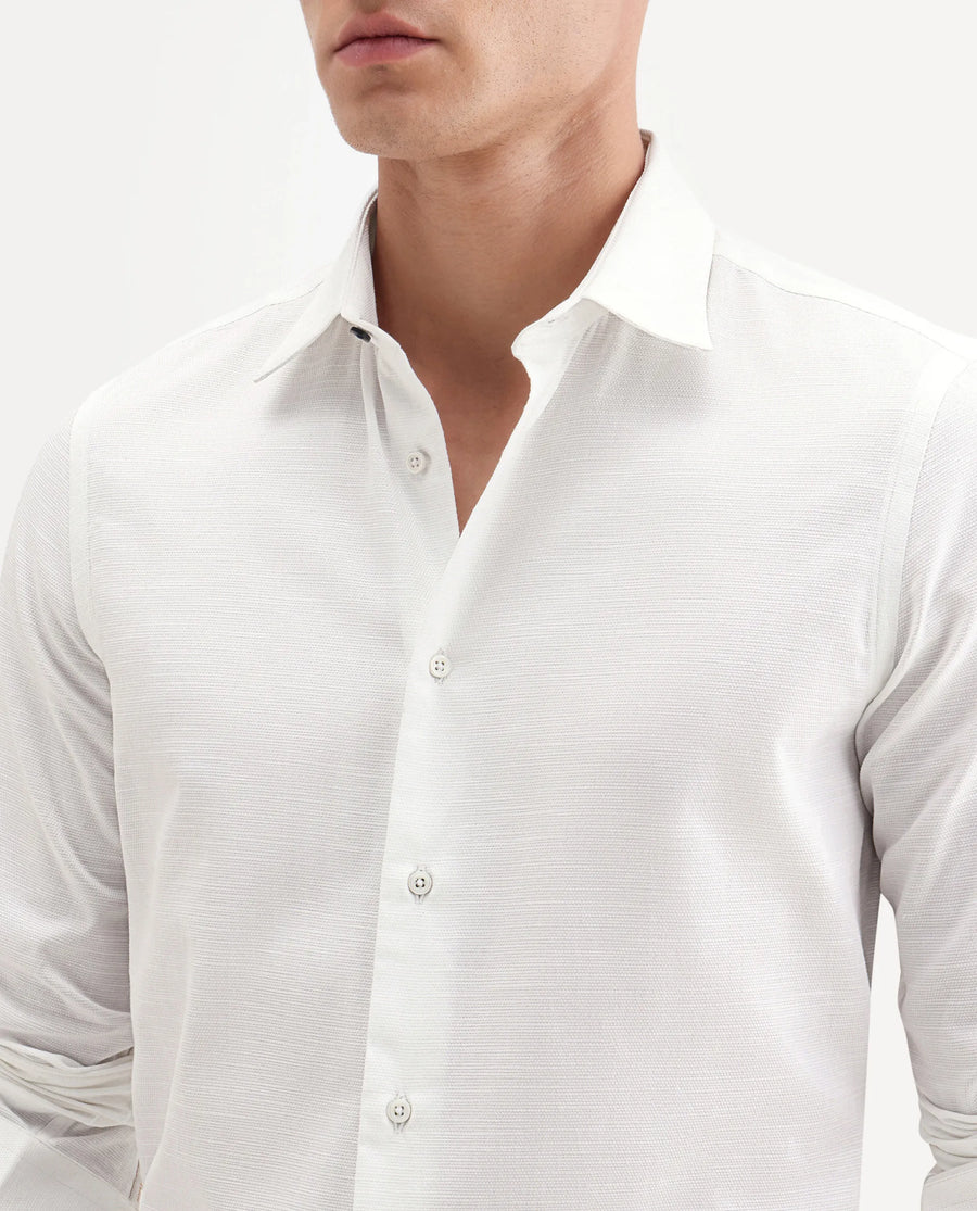 Rare Rabbit Men's Filo White Cotton Full Sleeve Spread Collar Regular Fit Plain Shirt