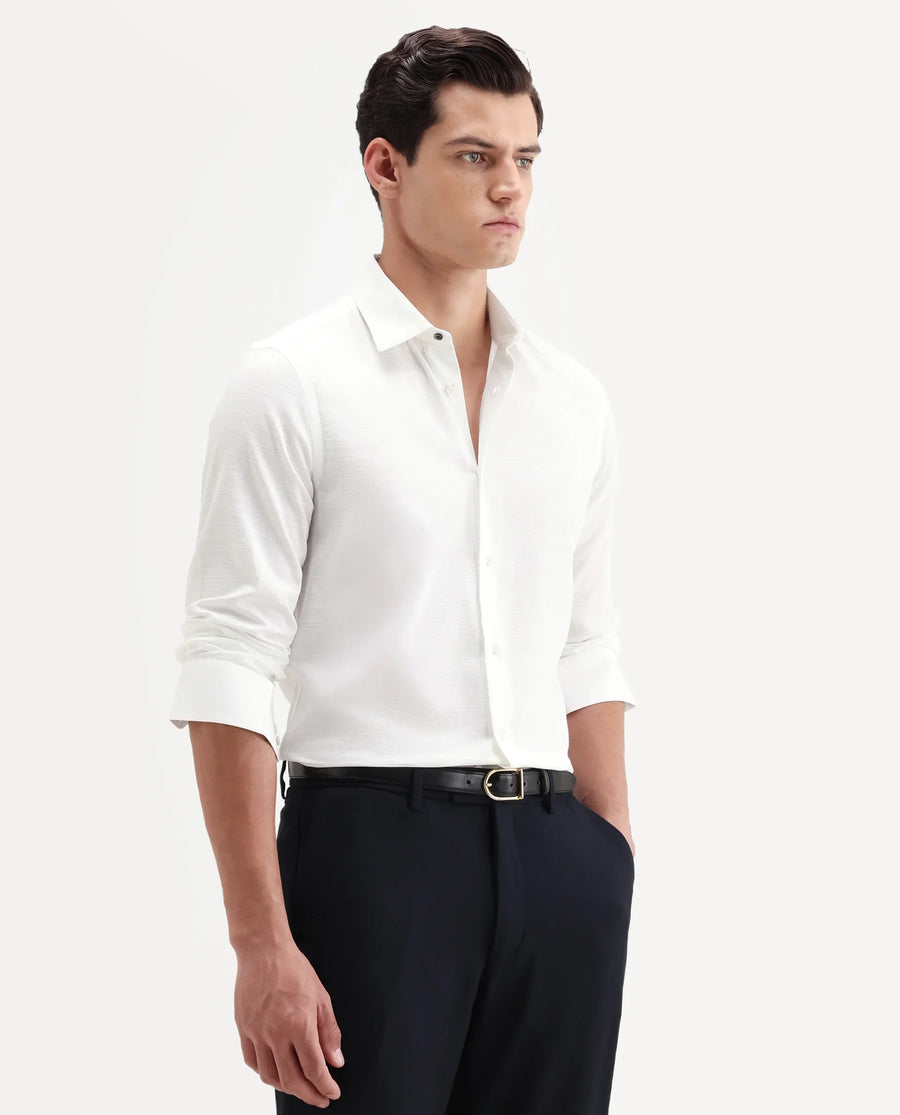 Rare Rabbit Men's Filo White Cotton Full Sleeve Spread Collar Regular Fit Plain Shirt