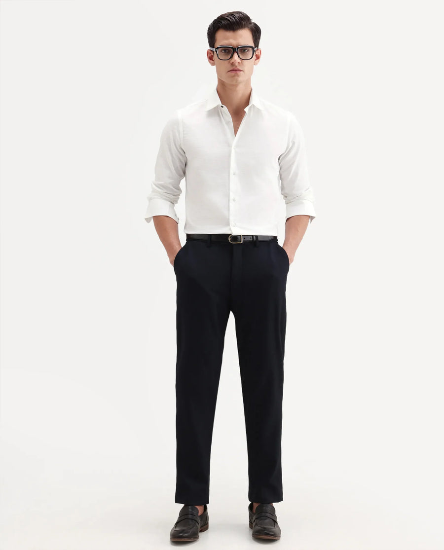 Rare Rabbit Men's Filo White Cotton Full Sleeve Spread Collar Regular Fit Plain Shirt