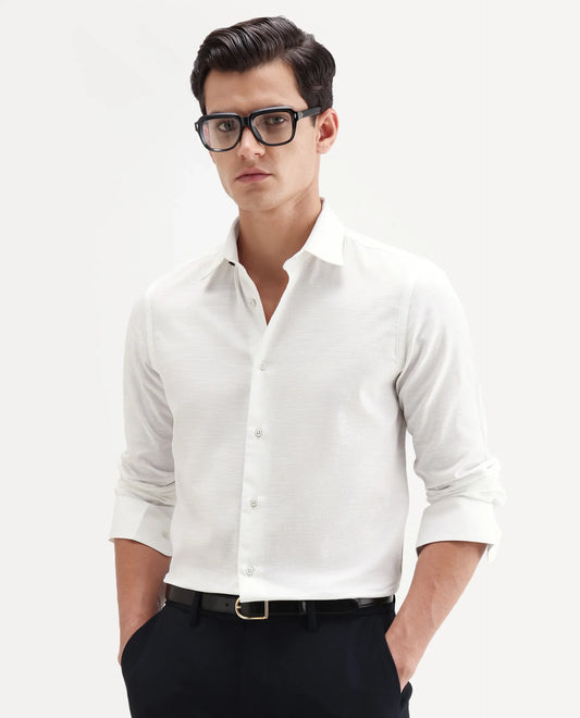 Rare Rabbit Men's Filo White Cotton Full Sleeve Spread Collar Regular Fit Plain Shirt
