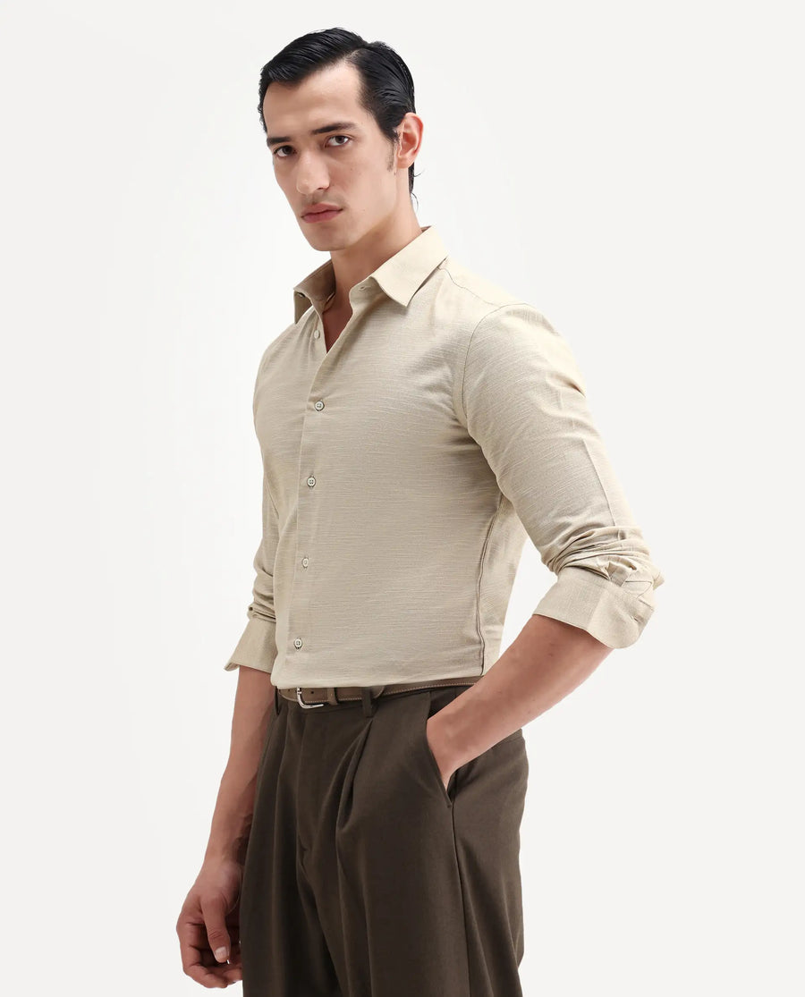 Rare Rabbit Men's Filo Light Grey Cotton Full Sleeve Spread Collar Regular Fit Plain Shirt
