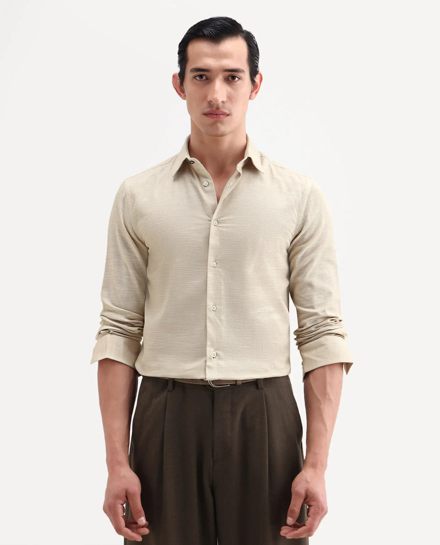 Rare Rabbit Men's Filo Light Grey Cotton Full Sleeve Spread Collar Regular Fit Plain Shirt