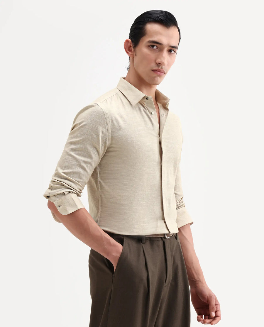 Rare Rabbit Men's Filo Light Grey Cotton Full Sleeve Spread Collar Regular Fit Plain Shirt