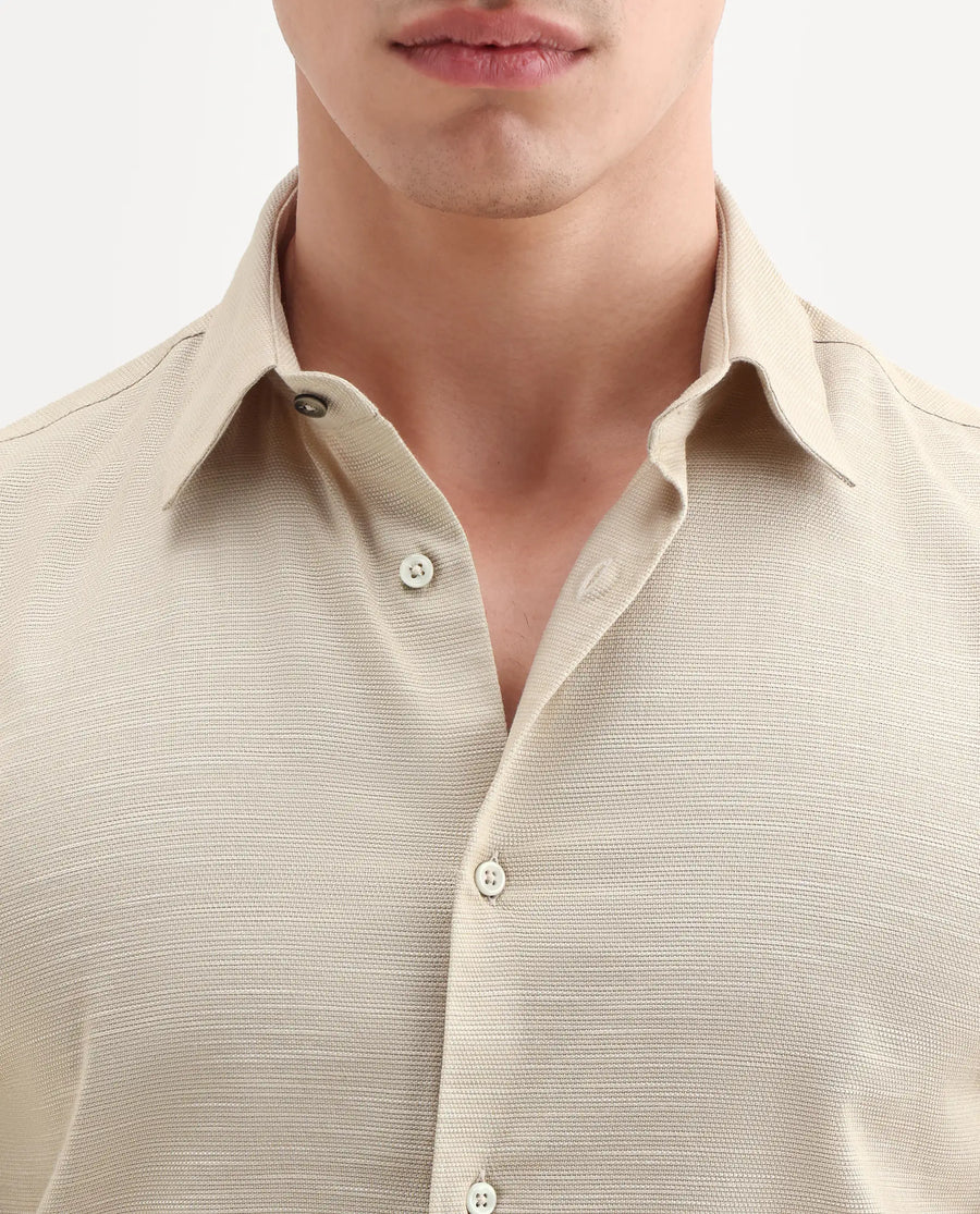 Rare Rabbit Men's Filo Light Grey Cotton Full Sleeve Spread Collar Regular Fit Plain Shirt