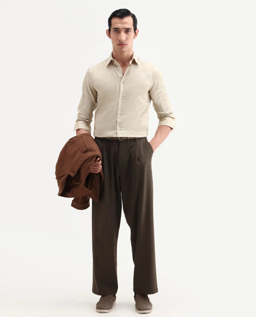 Rare Rabbit Men's Filo Light Grey Cotton Full Sleeve Spread Collar Regular Fit Plain Shirt