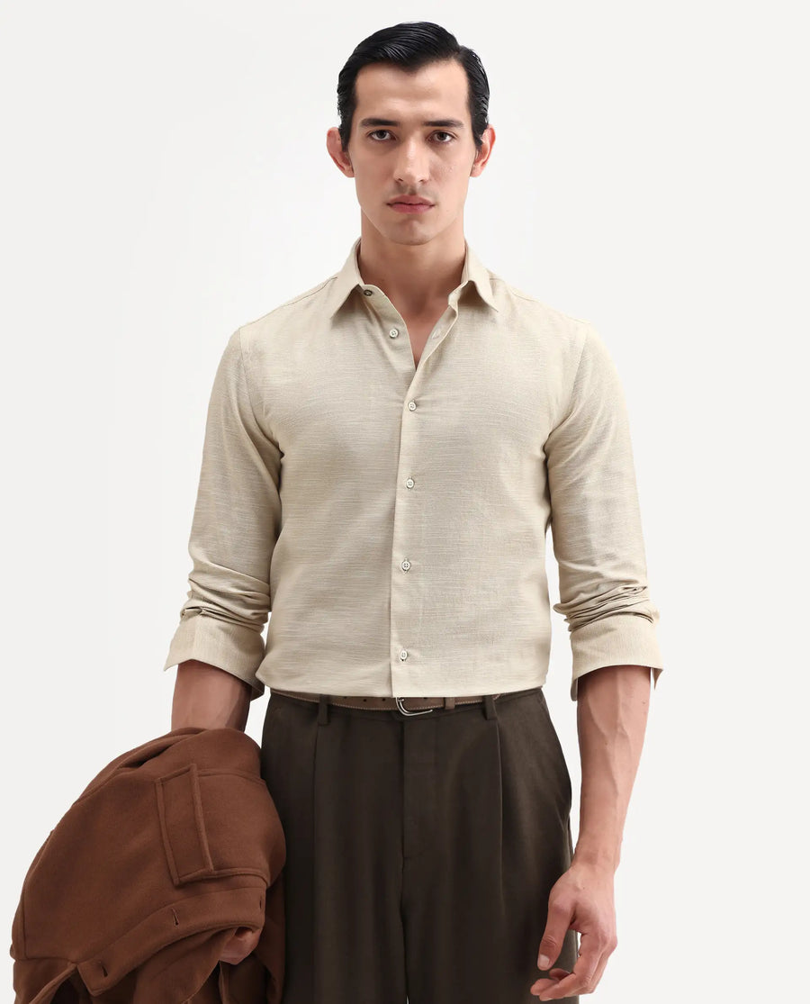 Rare Rabbit Men's Filo Light Grey Cotton Full Sleeve Spread Collar Regular Fit Plain Shirt