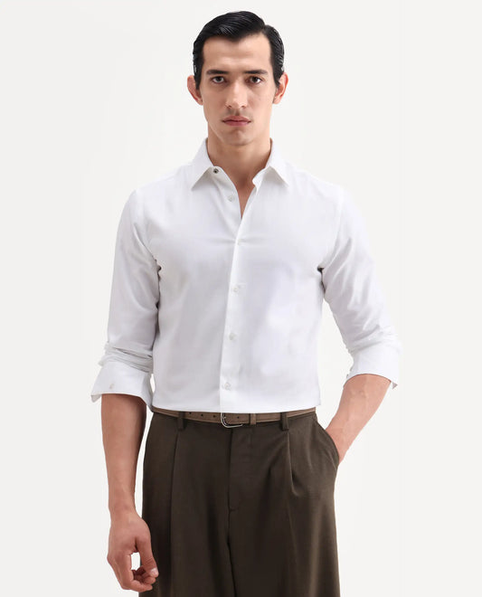 Rare Rabbit Men's Giro White Cotton Full Sleeve Spread Collar Regular Fit Plain Shirt