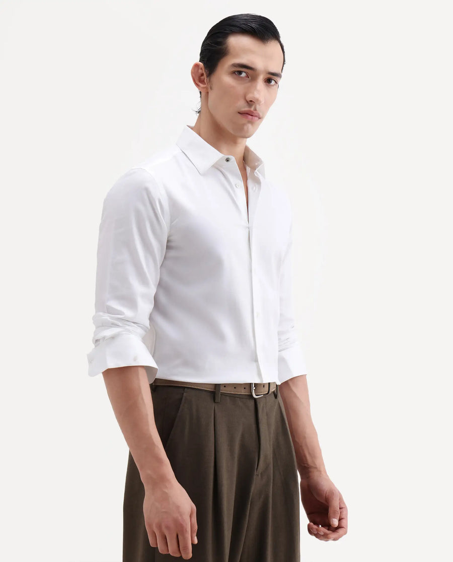 Rare Rabbit Men's Giro White Cotton Full Sleeve Spread Collar Regular Fit Plain Shirt