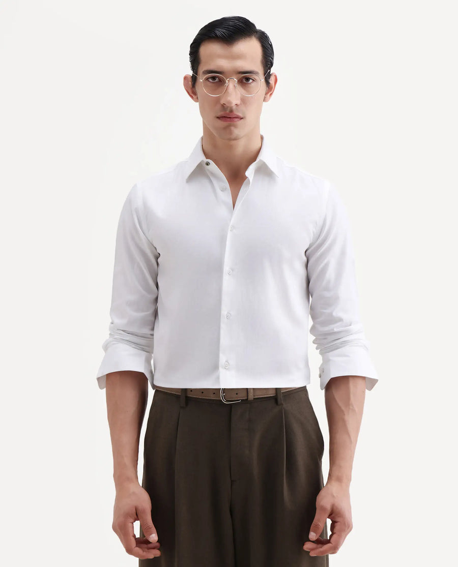 Rare Rabbit Men's Giro White Cotton Full Sleeve Spread Collar Regular Fit Plain Shirt