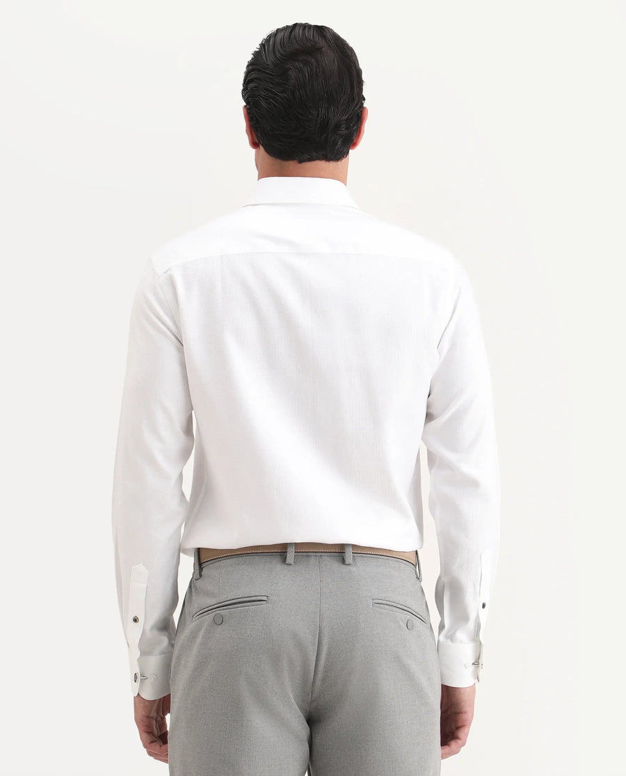 Rare Rabbit Men's Glyn White Cotton Fabric Full Sleeve Spread Collar Button Regular Plain Shirt