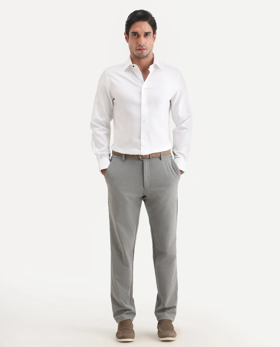 Rare Rabbit Men's Glyn White Cotton Fabric Full Sleeve Spread Collar Button Regular Plain Shirt