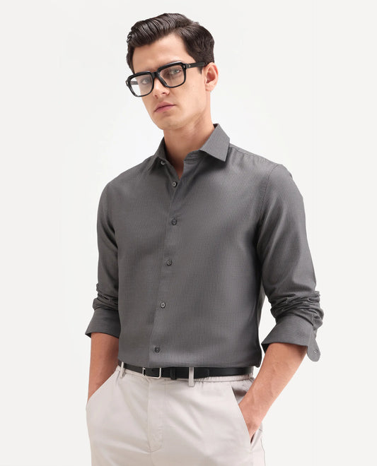 Rare Rabbit Men's Horm Dark Grey Cotton Fabric Full Sleeve Spread Collar Button Regular Plain Shirt